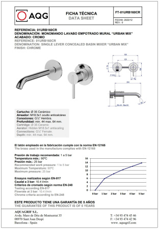Смеситель AQG Urban 01URB160CR встраиваемый хром