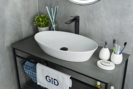 Раковина керамическая Gid Lago 51141 60х40 накладная цвет белый без отверстий под смеситель