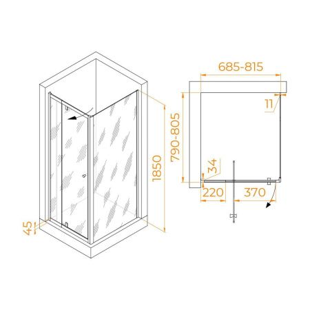 Душевой уголок RGW Passage 41084478-014 80х70 стекло прозрачное профиль черный без поддона