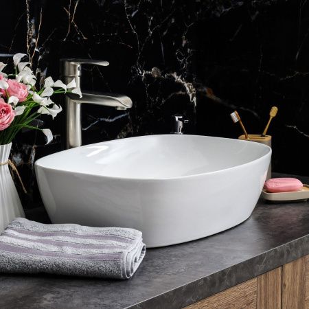 Раковина из сантехнического фарфора Melana 320352-805 50х40 накладная цвет белый без отверстий под смеситель