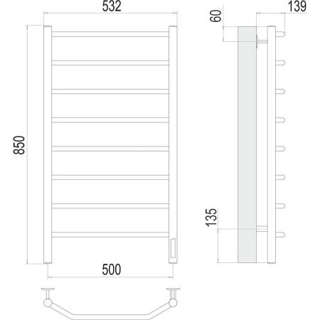 Полотенцесушитель электрический Terminus 4670078531216 55х85 хром