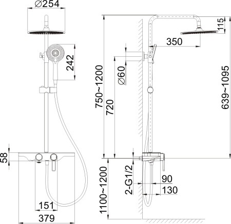 Душевая стойка Royal Bath RB83123 настенная цвет хром