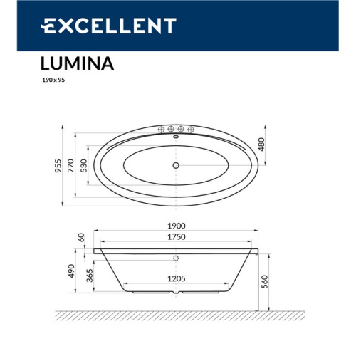 Ванна гидромассажная Excellent LUMINA WAEX.LUM19.ULTRANANO.GL 190х95  овальная - фото 3
