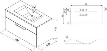 Тумба под раковину De Aqua Кубика 167034 90х40 подвесная цвет белый