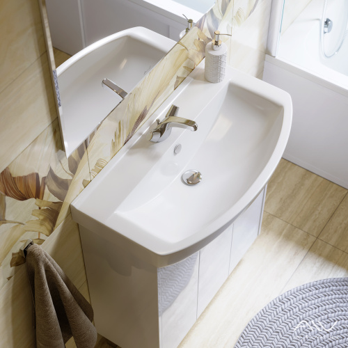 Тумба с раковиной Alavann Crystal 75 ALV0953000 напольная белая с полками - фото 3
