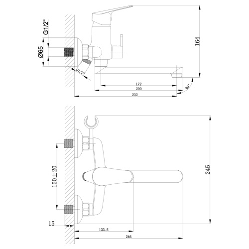 Смеситель для ванны LeMark Partner LM6513C настенный хром - фото 2