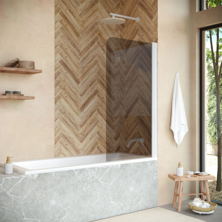 Душевая шторка на ванну Vegas-Glass EV+EV NOVO EV NOVO 76 01 07 76х139 стекло тонированное профиль белый ориентация универсальная