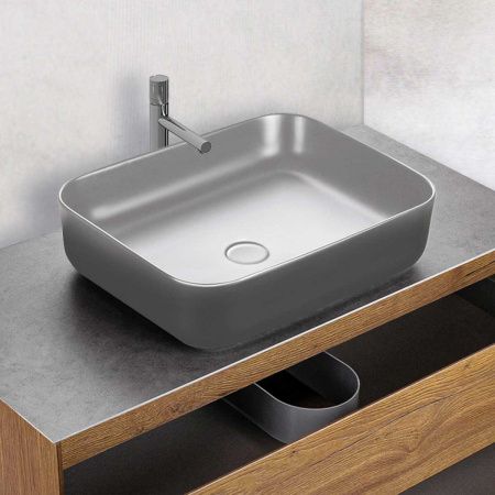 Раковина из сантехнического фарфора Vincea VBS-105MG 50х40 накладная цвет серый без отверстий под смеситель