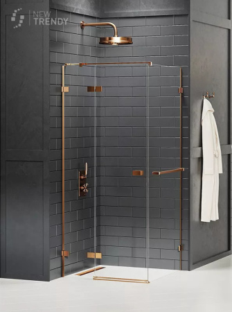 Душевой уголок New Trendy AVEXA Copper brushed EXK-3614 100х90 стекло прозрачное профиль медь брашированная без поддона