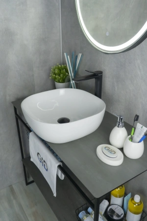 Раковина керамическая Gid Geométrico 51180 40х40 накладная цвет белый без отверстий под смеситель