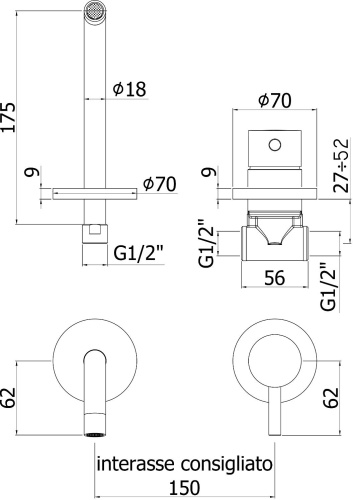 Смеситель Paffoni Light LIG006NO70 встраиваемый в стену черный - фото 2