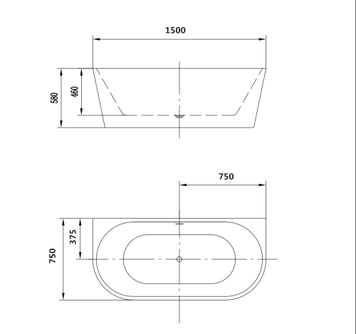 Ванна акриловая Art&Max AM-206-1500-750 отдельностоящая овальная - фото 2