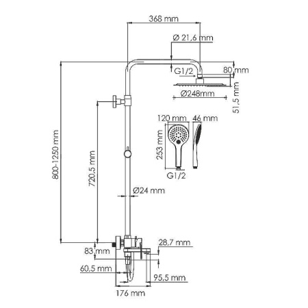 Душевая стойка WasserKRAFT Mindel 8500 A185.257.155.WM настенная цвет белый Душевая стойка WasserKRAFT Mindel 8500 A185.257.155.WM настенная цвет белый