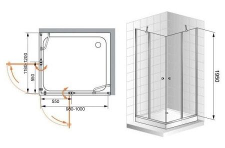 Душевой уголок Cezares ELENA ELENA-W-AH-2-120/100-C-Cr 120х100 стекло прозрачное профиль хром без поддона