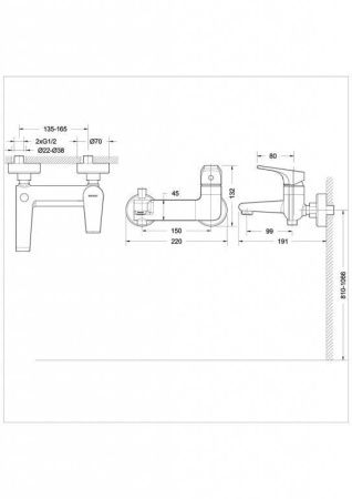 Смеситель для ванны Bravat VEGA F6119177CP-01 настенный хром