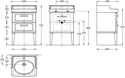 Тумба под раковину Kerama Marazzi POMPEI PO.N.60.2\BLK 56х48х48,2 напольная - фото 2