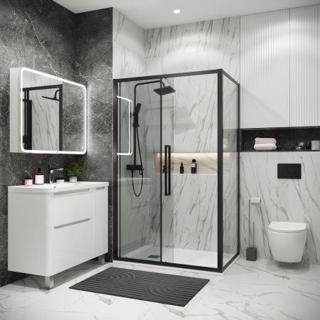 Душевой уголок Grossman Cosmo 120.K33.02.1490.21.00 140х90 стекло прозрачное профиль черный без поддона