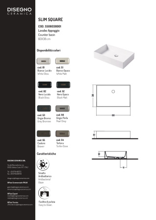 Раковина керамическая Disegno Ceramica Slim SS06038055 60х38 накладная цвет коричневый