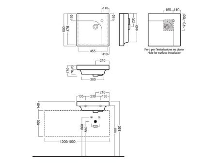 Раковина из сантехнического фаянса Hatria GRANDANGOLO YXFB01 50х50 подвесная цвет белый