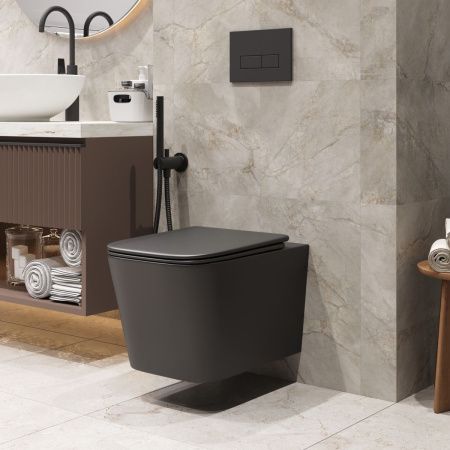 Унитаз подвесной Grossman Торнадо GR-4404BMSQ черный с сиденьем микролифт безободковый смыв торнадо