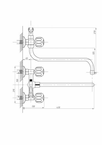 Смеситель для ванны и душа FAUZT FZs-435-21 настенный хром - фото 4