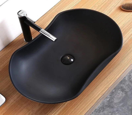 Раковина из санфаянса CeramaLux 9175MB 66х42 накладная цвет черный матовый