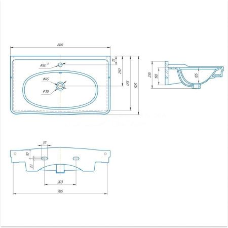 Раковина из сантехнического фаянса Kirovit Модерн 30588 90х50 встраиваемая цвет белый