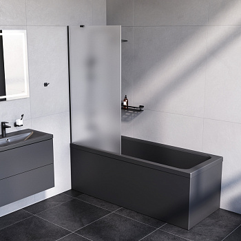 Душевая шторка на ванну Am.Pm Gem W90BS-080-140BM 80х140 стекло матовое профиль черный матовый ориентация универсальная