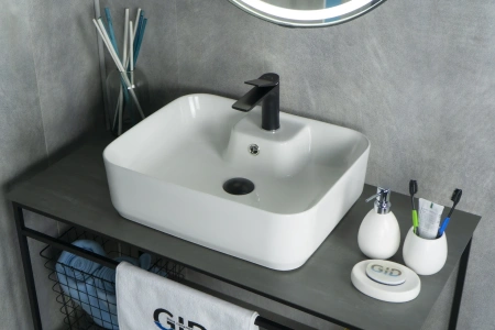 Раковина керамическая Gid Geométrico 51155 50х40 накладная цвет белый 1 отверстие под смеситель