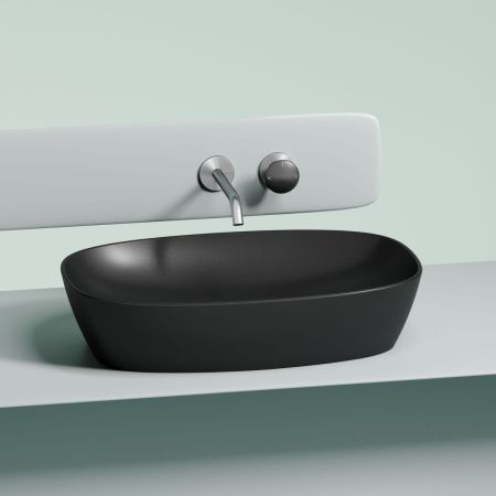 Раковина из сантехнического фарфора Ceramica Nova ELEMENT CN6049MB 60х40 накладная цвет черный без отверстий под смеситель