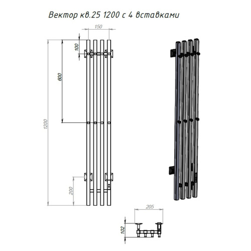 Полотенцесушитель Тругор Вектор Пэк сп ПэкспВекторкв412015черВГП 21х120 электрический черный - фото 2