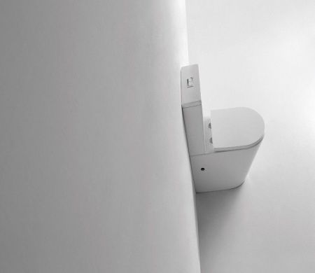 Унитаз напольный с бачком CeramaLux 2178 белый с сиденьем микролифт безободковый каскадный смыв