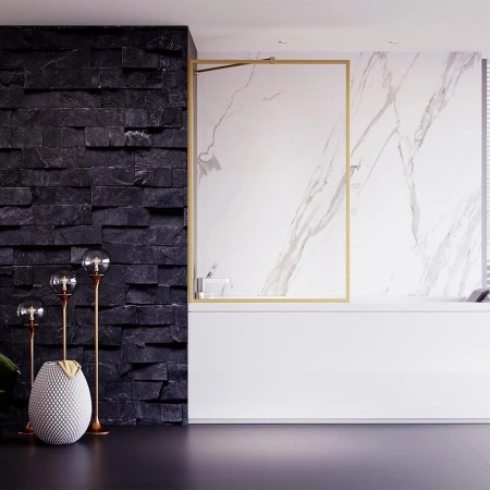 Душевая шторка на ванну Veconi Palau PL85G-80-01-C7 80х150 стекло прозрачное профиль золото брашированное ориентация универсальная