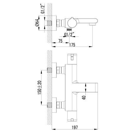 Смеситель для ванны LeMark Yeti LM7832C настенный хром с термостатом
