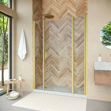 Душевая дверь Vegas-Glass EP-2F NOVO EP-2F NOVO 190 03 crystalvision R 190х189 стекло прозрачное профиль золото матовое