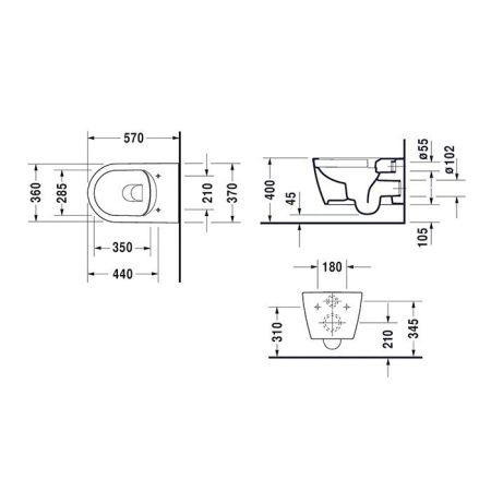 Унитаз подвесной Duravit Me by Starck 45290900A11 (25290900001+002009) белый с сиденьем микролифт безободковый