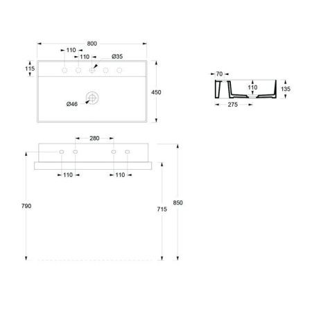 Раковина керамическая Alice Hide 31240101S 80 см подвесная цвет белый 1 отверстие под смеситель