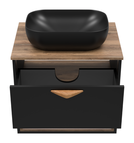 Тумба под раковину Brevita Bergen BER-07060-19-02-1Я 60х48х52 подвесная цвет черный/коричневый - фото 4