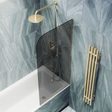 Душевая шторка на ванну Maybah Glass MGV-146-3у 65х140 стекло тонированное профиль золото ориентация универсальная