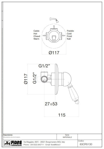 Смеситель Fiore Imperiale 83OO5130 встраиваемый золото - фото 2