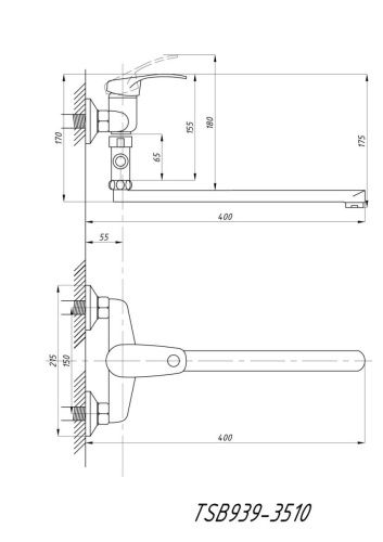 Cмеситель для ванны и душа TSARSBERG TSB-939-3510 настенный хром - фото 4
