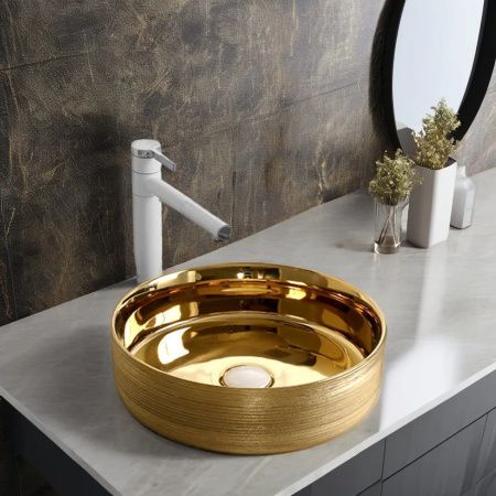 Раковина из сантехнического фарфора Cerutti SPA CR7044AS 40х40 накладная цвет золото без отверстий под смеситель