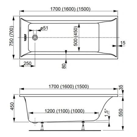 Ванна акриловая Vagnerplast Veronela VPBA167VEA2X-04 160х70 пристенная прямоугольная без каркаса