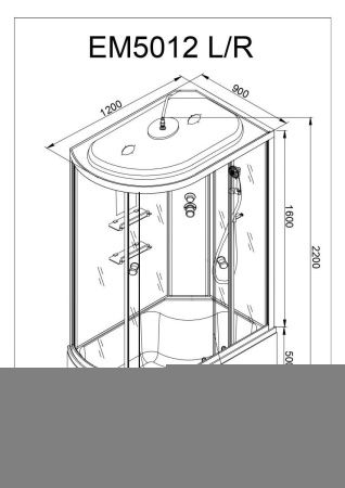 Душевая кабина AvaCan EM5012R 120х90 четверть круга с крышей ориентация универсальная