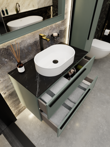 Тумба со столешницей La Fenice ELBA TWIN NFNC-01-ELB-G-100-2-3-GB 100х62х49 подвесная цвет серый/зелёный - фото 3