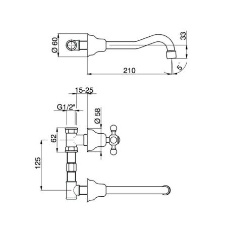 Смеситель для раковины Cisal Arcana AC00351024 встраиваемый в стену золото