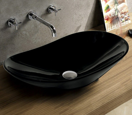 Раковина из санфаянса CeramaLux 7811AB 62х36 накладная цвет черный глянцевый