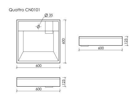 Раковина из искусственного камня Ceramica Nova QUATTRO CN0101 60х60 накладная цвет белый 1 отверстие под смеситель
