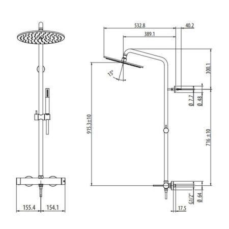 Душевая стойка Gattoni CIRCLE TWO 9195/PDNO настенная цвет черный