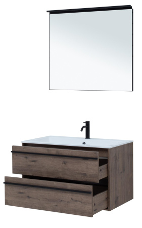Комплект мебели: тумба с раковиной + зеркало Aquanet Lino 00271958 90x50x138 подвесной цвет темное дерево